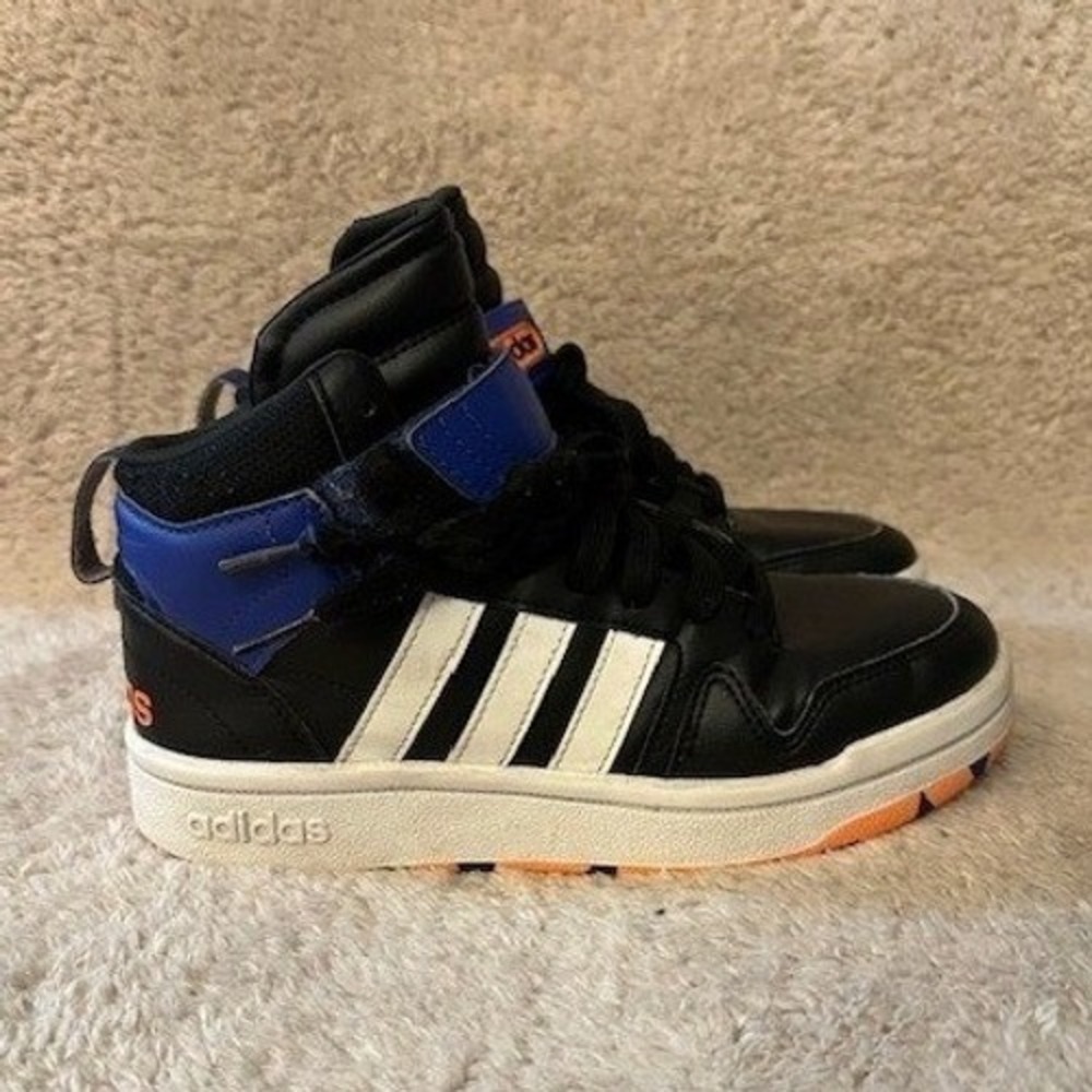 Adidas Hoops 3.0 Mid Kids Basketball Sneakers Black Blue Orange ID7071 Size 4Y